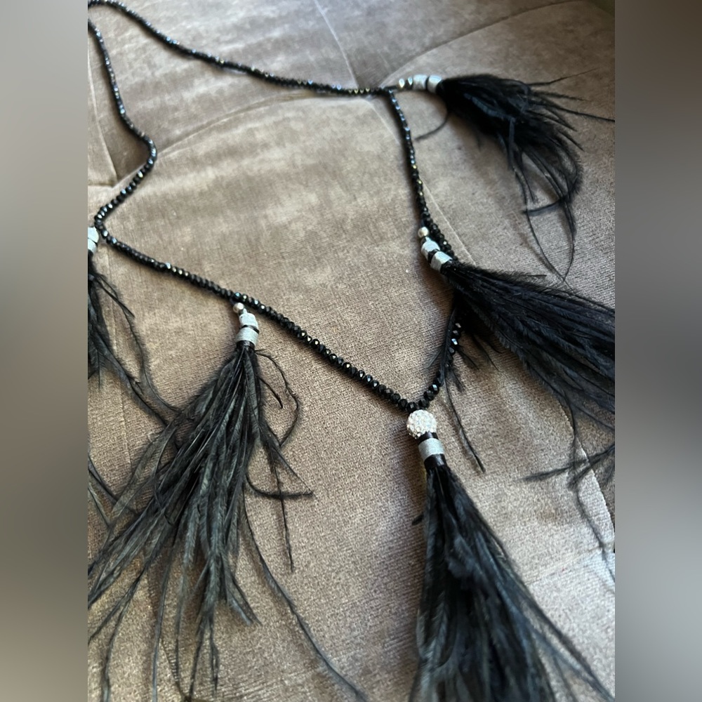 Free People Black Feather Long Layered Necklace - Picture 3 of 4